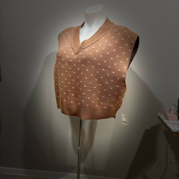 NWT Free People Over-Sized Brown and Pink V-Neck Sweater Vest - Picture 4 of 16